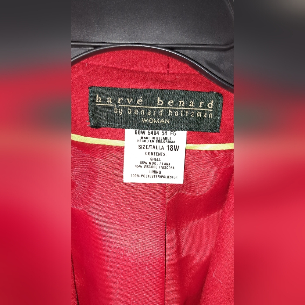 Ladies Harve' Benard Vtg Red Wool Coat Sleeved Cape Lined 18W Holidays Christmas - Picture 5 of 10